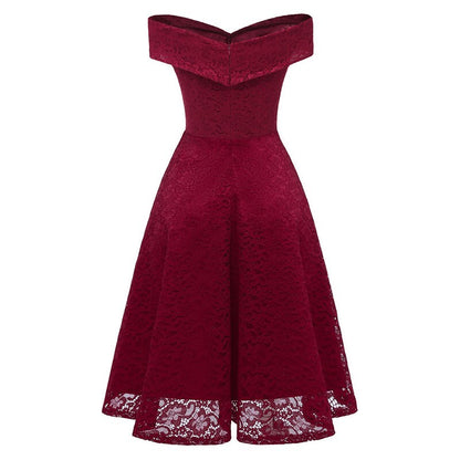 New Vintage Lace Evening Party Dress Women Slash Neck Sleeveless Midi Dress Ladies Elegant Pink Dresses