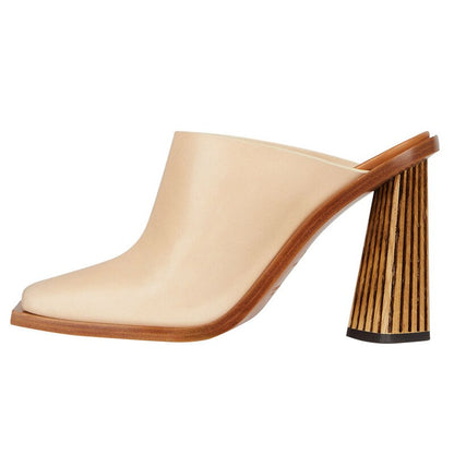 Summer Europe and The United States Catwalk High-Heeled Square Toe Toe Slippers Shaped Heel Sandals Large Size Ladies High Heels
