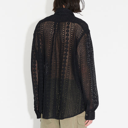 Casual Drapey Hollow Lace Shirt Men's Dress Shirt Men's Wear Summer Casual Fashion Trendy Top