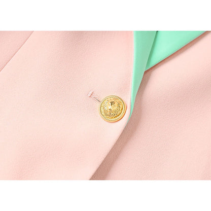 Splicing jacket for women spring and summer seven quarter sleeved suit jacket pink single breasted jacket commuting jacket