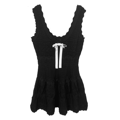 Ladies' slim fit U-neck bow dress