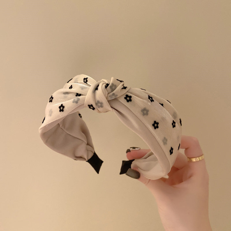 Spring And Summer High-End French Organza Small Flower Wide-Brimmed Headband Ladies Short Hair Crushed Hair Broken Hair Headband