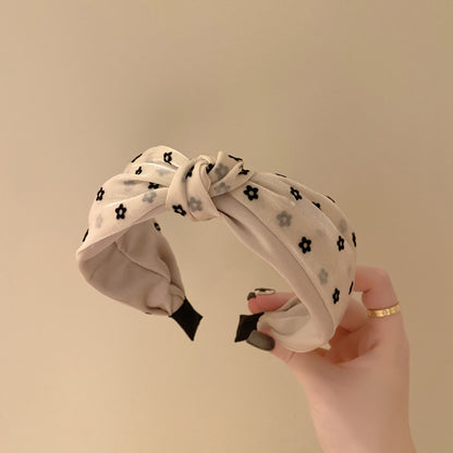 Spring And Summer High-End French Organza Small Flower Wide-Brimmed Headband Ladies Short Hair Crushed Hair Broken Hair Headband