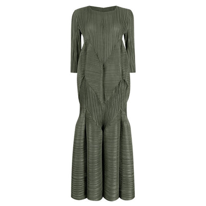 Ladies Long-Sleeved Dress Spring And Summer New Ladies Temperament Is Thin Platycodon Pleated Long Skirt