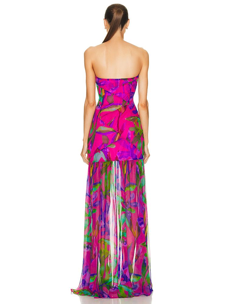 New Printed Strapless Mesh Splice Split Celebrity Party Ladies Sexy Sleeveless Printed Split Colorful Holiday Dress