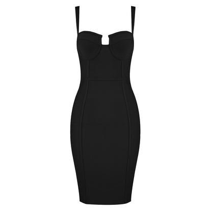 Ladies Sexy Blue Yellow Black Rayon Women Summer Bandage Dress Celebrity Designer Fashion Party Dress