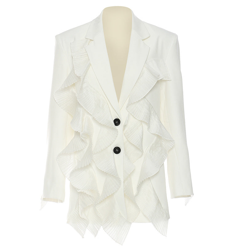 Fashion Women's Blazer New Notched Loose Single Breasted Spliced Mesh Long Sleeve Suit Jackets Female Summer
