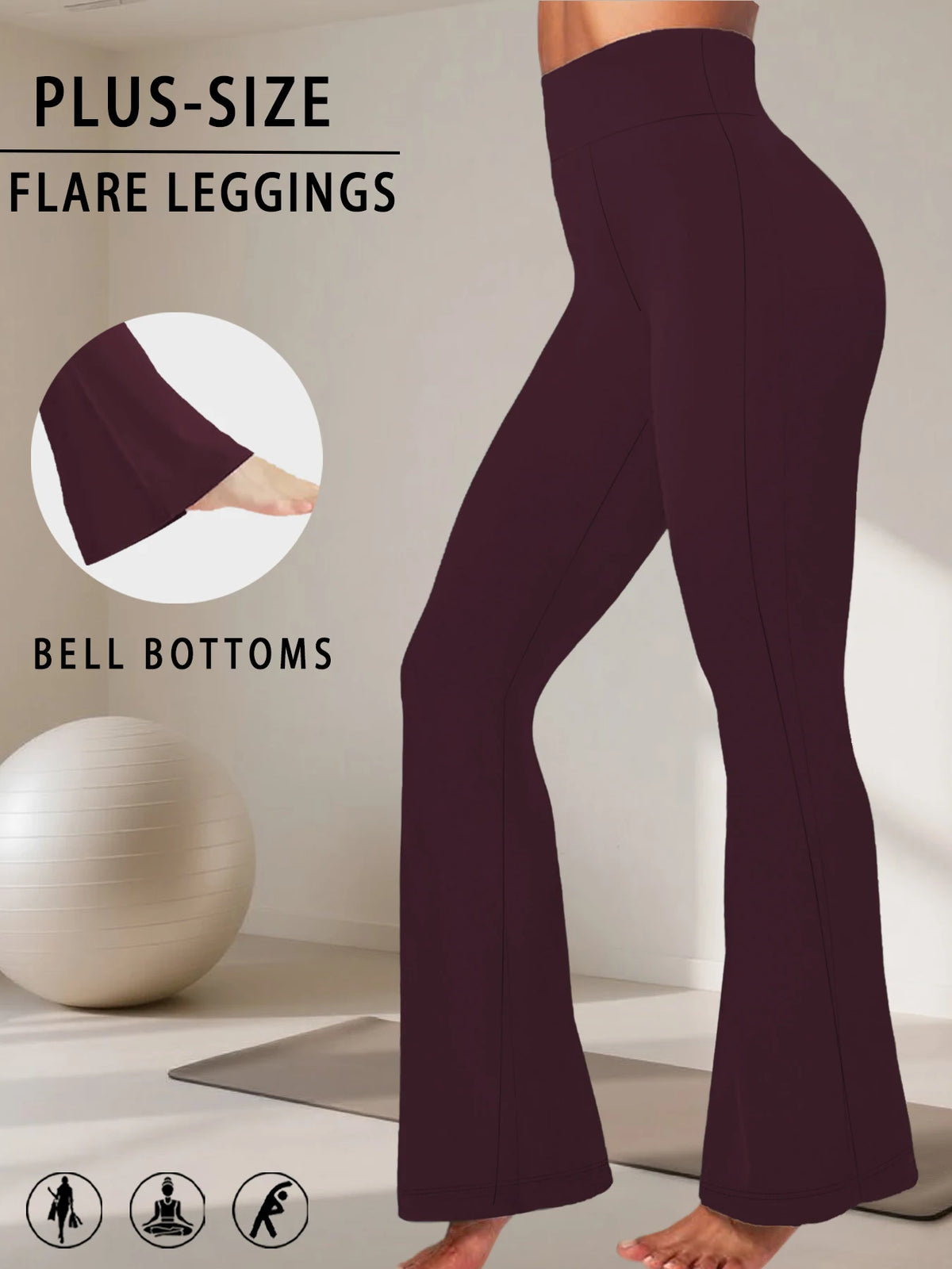 Plus Size Ladies High-Rise Flared Leggings for Yoga and Workout Features Tummy Control and a Stylish Bell-Bottom Design in Sizes