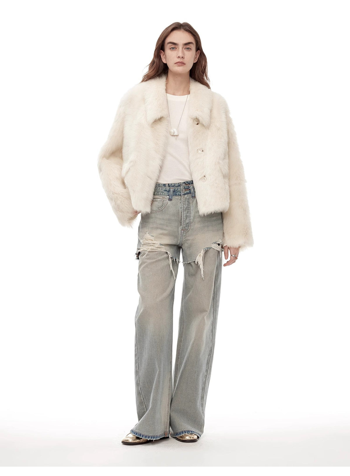 "Dream Walk" long lapel Toscana wool sheepskin short fur coat for