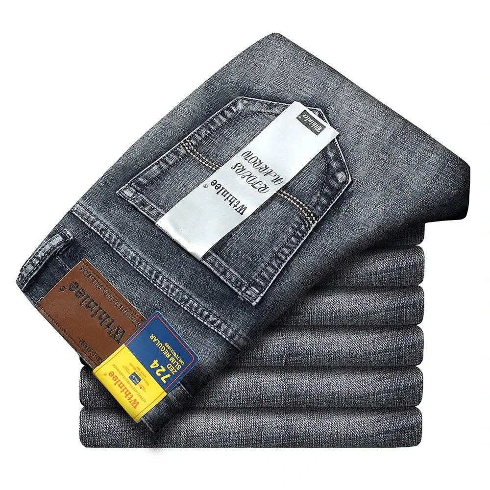 Wthinlee Men's Jeans Casual Straight Stretch Fashion Classic Blue Black Work Denim Pant Trousers Male  Clothing