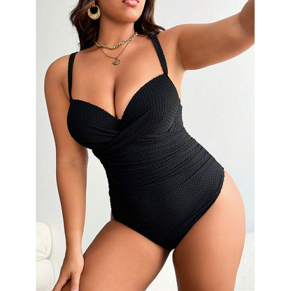 Solid Color One-Piece Swimsuit Beach Bikini Plus Size Swimwear for Women