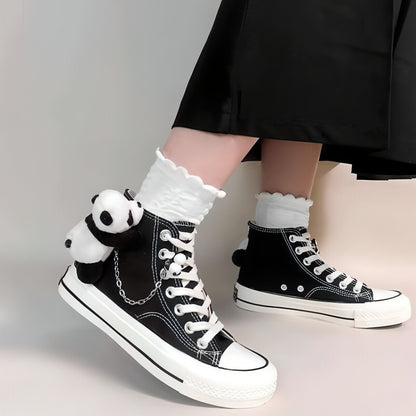 PandaX™ – High Top Canvas Sneakers with Plush Panda