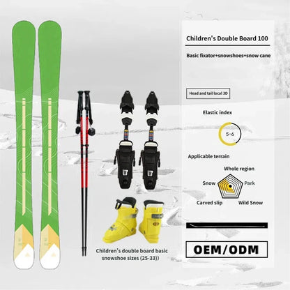 Children's Double Board Poplar Wood Core Snowboard Holder Snow Shoes Snow Cane Set 100cm Freestyle Durable Waterproof Snowboard