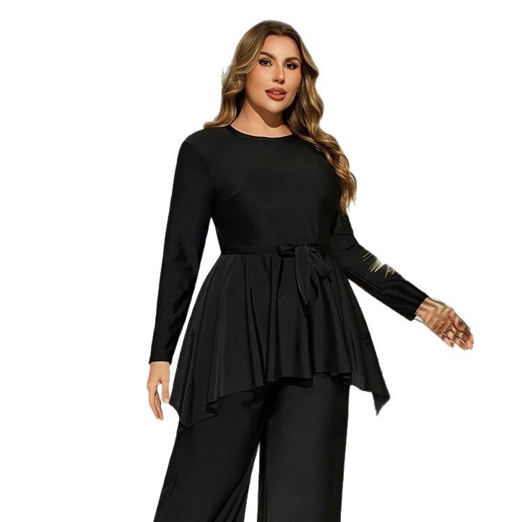 Printed Strapless Plus Size Dress-style Two-piece Swimwear Set