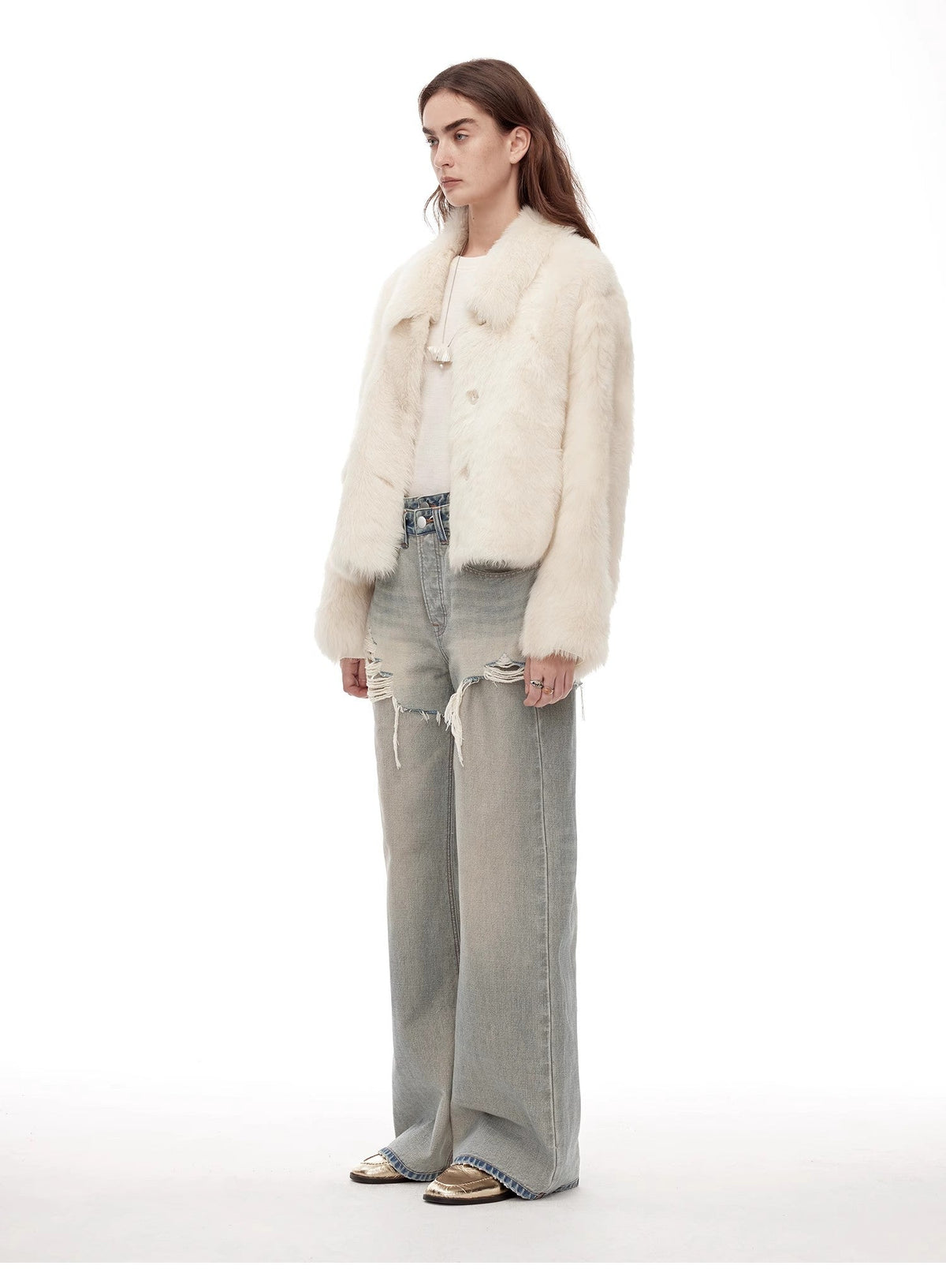 "Dream Walk" long lapel Toscana wool sheepskin short fur coat for