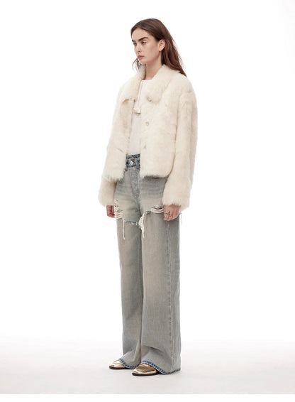 "Dream Walk" long lapel Toscana wool sheepskin short fur coat for