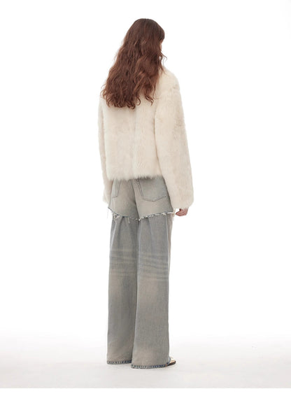 "Dream Walk" long lapel Toscana wool sheepskin short fur coat for