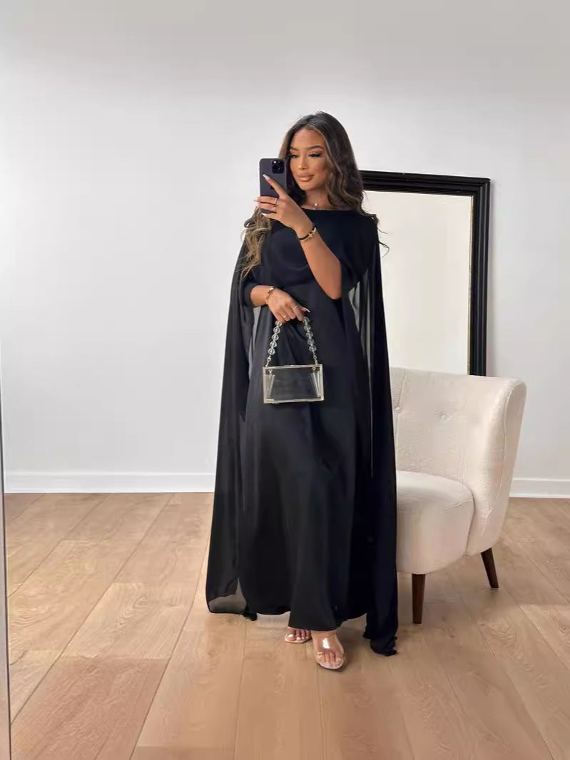 Women High Waist Mesh Satin Dress