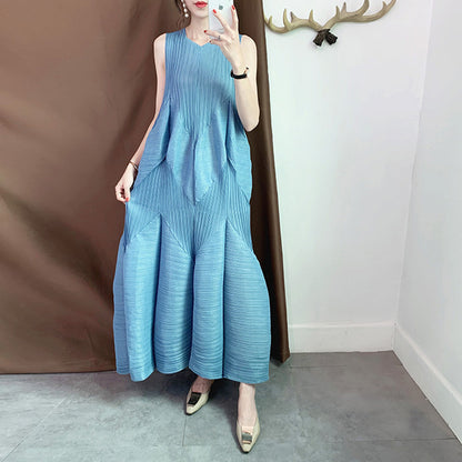 Elegant Ladies Pleated Dress Summer New Pleated Lantern Skirt Long