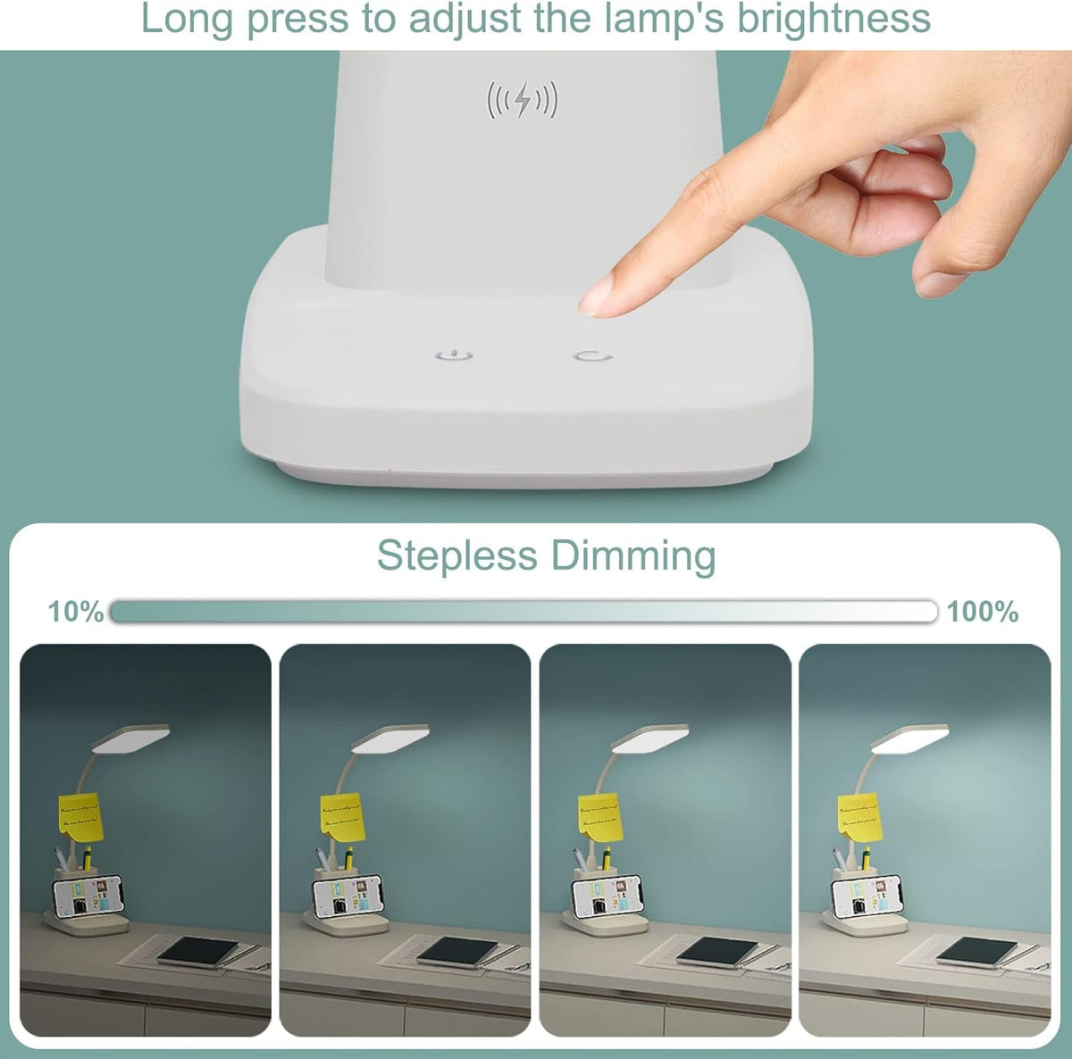 LED Desk Lamp With Wireless Charger White 800 Lumen