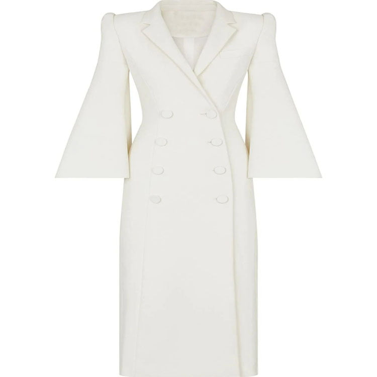 GetSpring Women Blazer Temperament Double Breasted Flare Sleeve Ladies White Blazer Coat Loose Long Women's Suit Jacket New