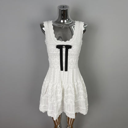Ladies' slim fit U-neck bow dress