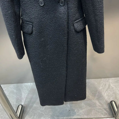 GetSpring Women Wool Coat  Autumn Winter Shoulder Padded Full Sleeve Ladies Woolen Jacket Fashion Loose Long Warm Overcoat