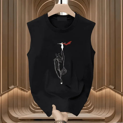 Chinese Style Printed Cotton Loose Casual Sleeveless Sports Vest Tank Tops S-4XL