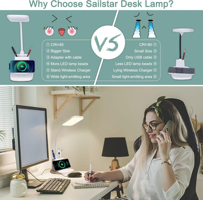 LED Desk Lamp With Wireless Charger White 800 Lumen