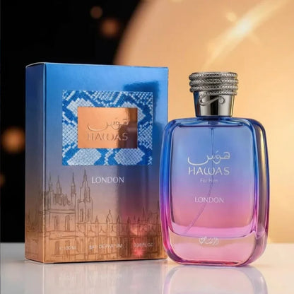 Rasasi Hawas London Eau de Parfum for Men 100ml, Spicy Pear Floral Vanilla Oriental Woody Long Lasting Mens Perfume Spray