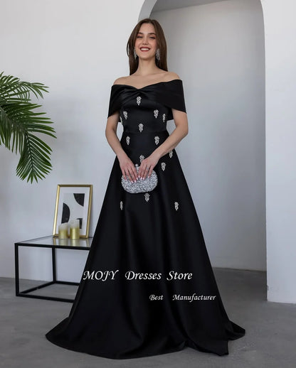 Mojy Royal Blue Off Shoulder luxurious women's Evening Dresses With Beads 2025 Aline Women Dubai Party Long Dress Customized