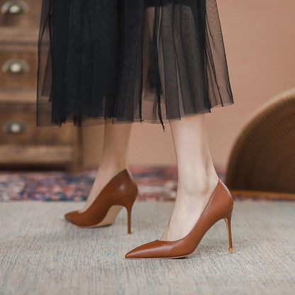 Tikicup Solid Khaki Brown Matte Women Pointed Toe Stiletto High Heels Slip On OL Dress Shoes Elegant Ladies Formal Pumps