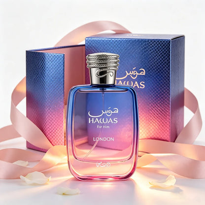 Rasasi Hawas London Eau de Parfum for Men 100ml, Spicy Pear Floral Vanilla Oriental Woody Long Lasting Mens Perfume Spray