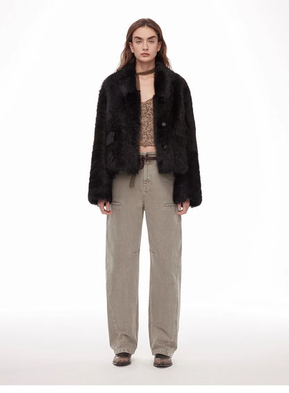 "Dream Walk" long lapel Toscana wool sheepskin short fur coat for