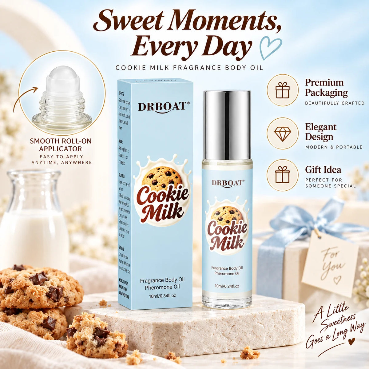 Cookie Milk Perfume Oil 10ml Roll On Long Lasting Sweet Gourmand Fragrance Body Essential Oil Portable Attar for Women