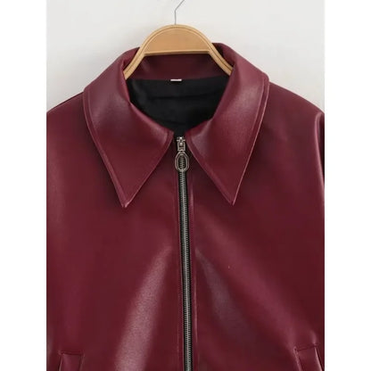 Solid Leather Jackets Elegant Luxury Women's Coat American Vintage Jacket Women Summer Basics Leather Jackets