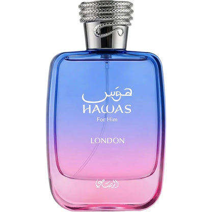Rasasi Hawas London Eau de Parfum for Men 100ml, Spicy Pear Floral Vanilla Oriental Woody Long Lasting Mens Perfume Spray