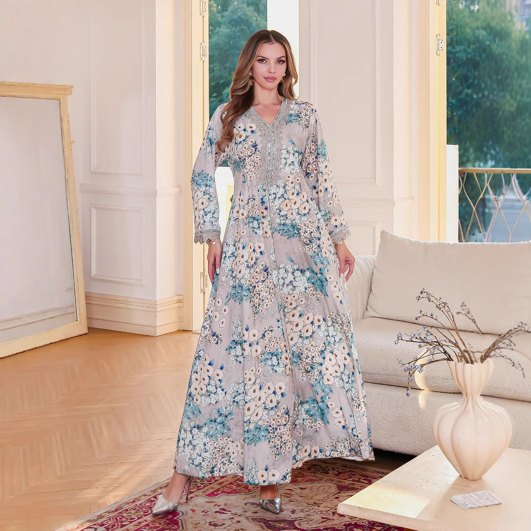 Muslim Long Robe Women's Dress Fashion Printed Ladies' Dress