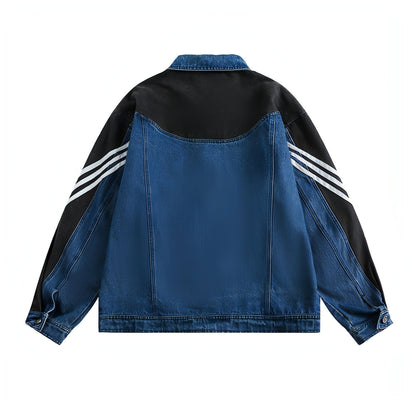 Side Stripe Stitching Loose Denim Jacket Men And Women European And
