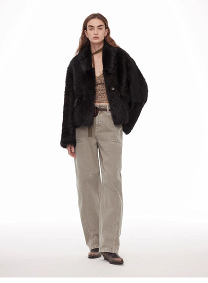 "Dream Walk" long lapel Toscana wool sheepskin short fur coat for