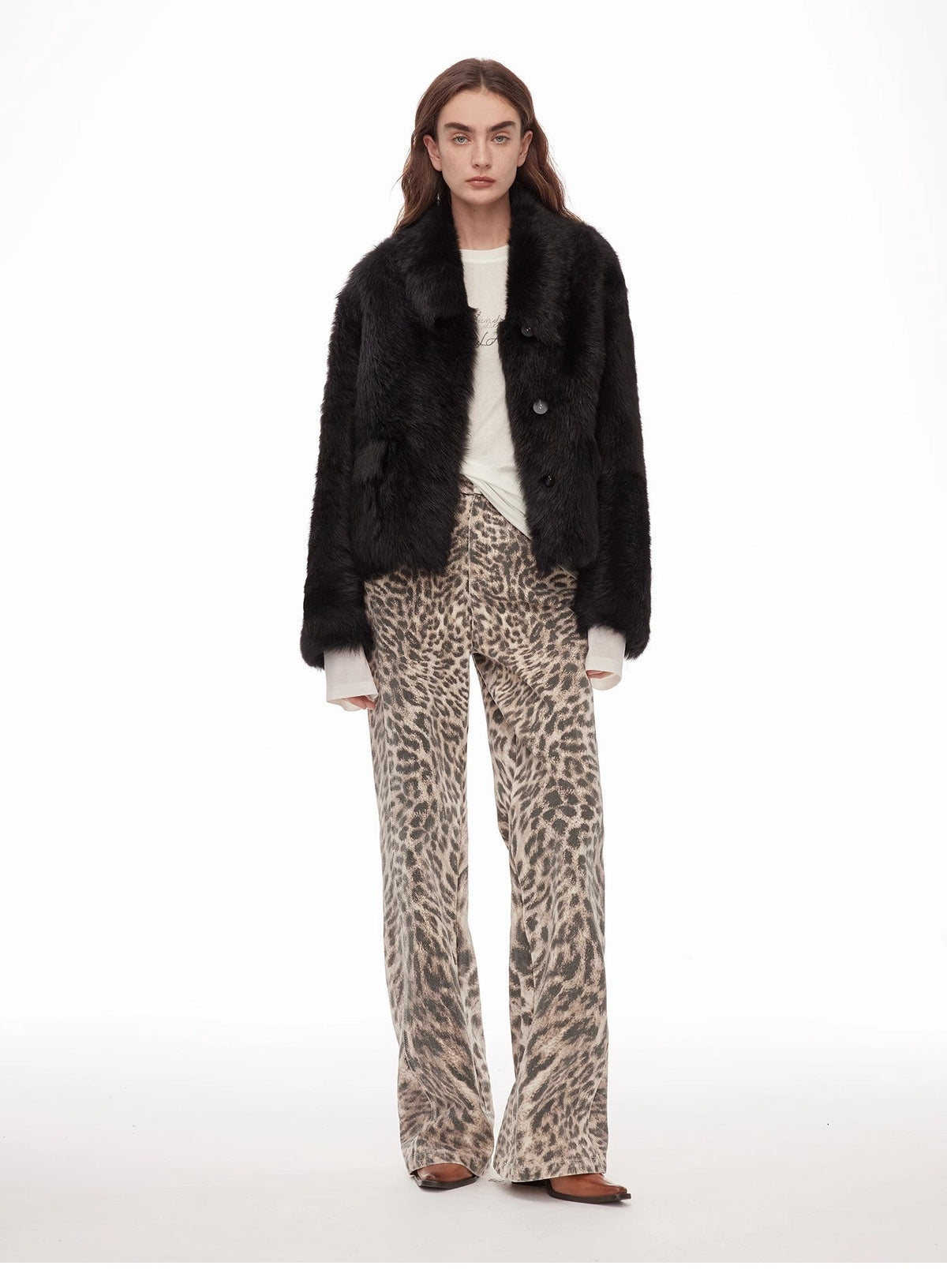 "Dream Walk" long lapel Toscana wool sheepskin short fur coat for