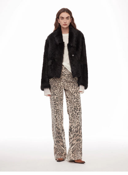 "Dream Walk" long lapel Toscana wool sheepskin short fur coat for