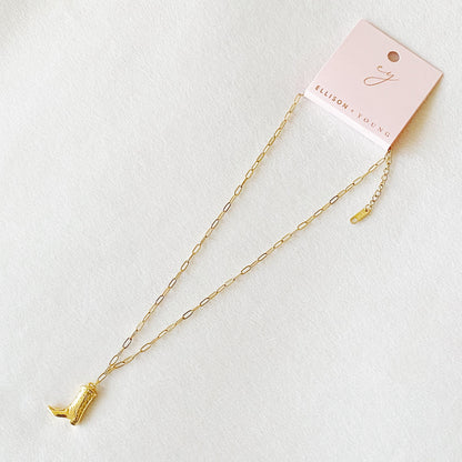 Golden Cowgirl Boot Necklace