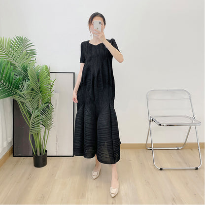 Ladies Temperament Pleated Dress Summer New Pleated Lantern Skirt Long