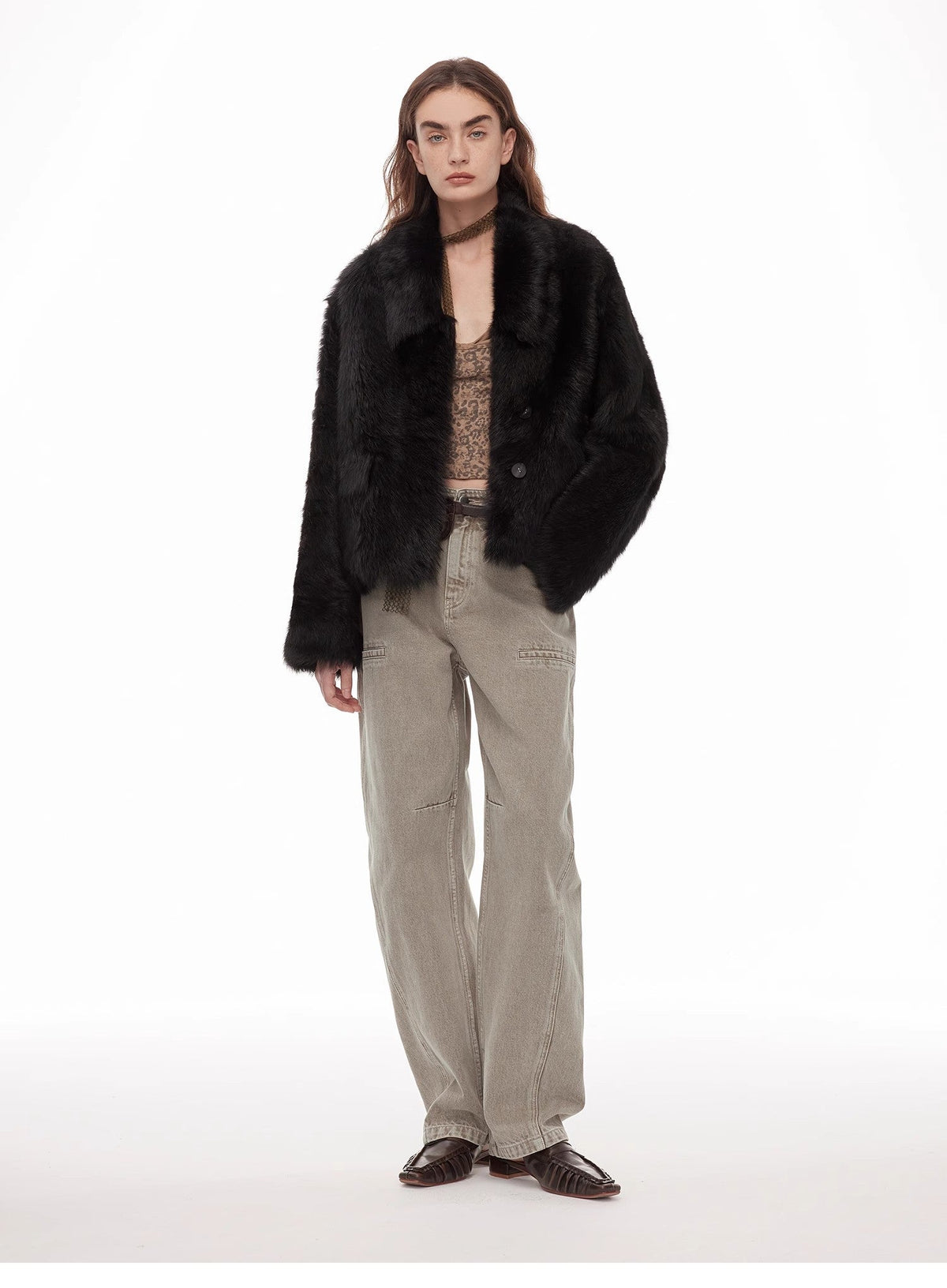 "Dream Walk" long lapel Toscana wool sheepskin short fur coat for