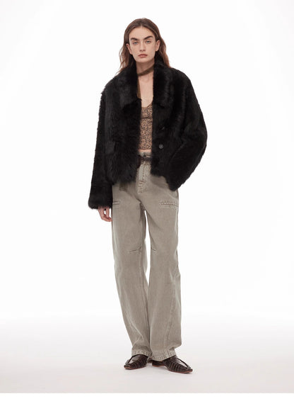 "Dream Walk" long lapel Toscana wool sheepskin short fur coat for