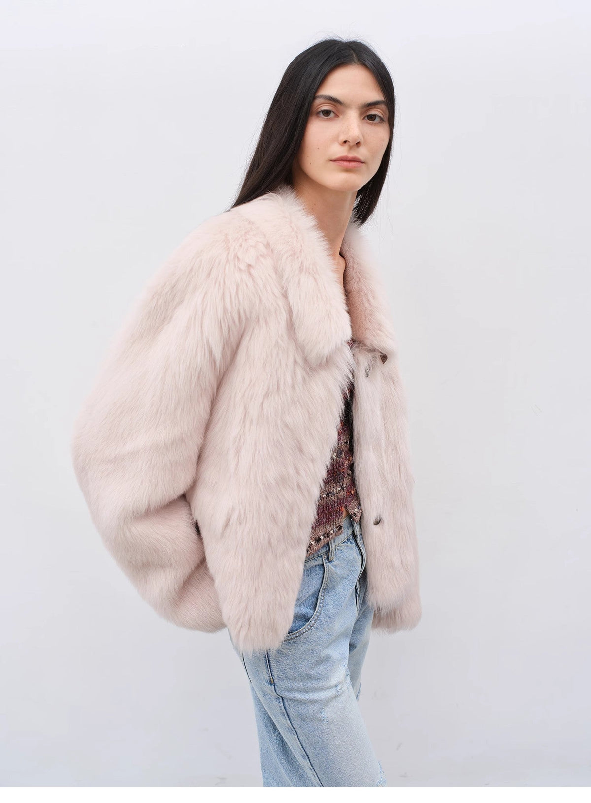 "Dream Walk" long lapel Toscana wool sheepskin short fur coat for