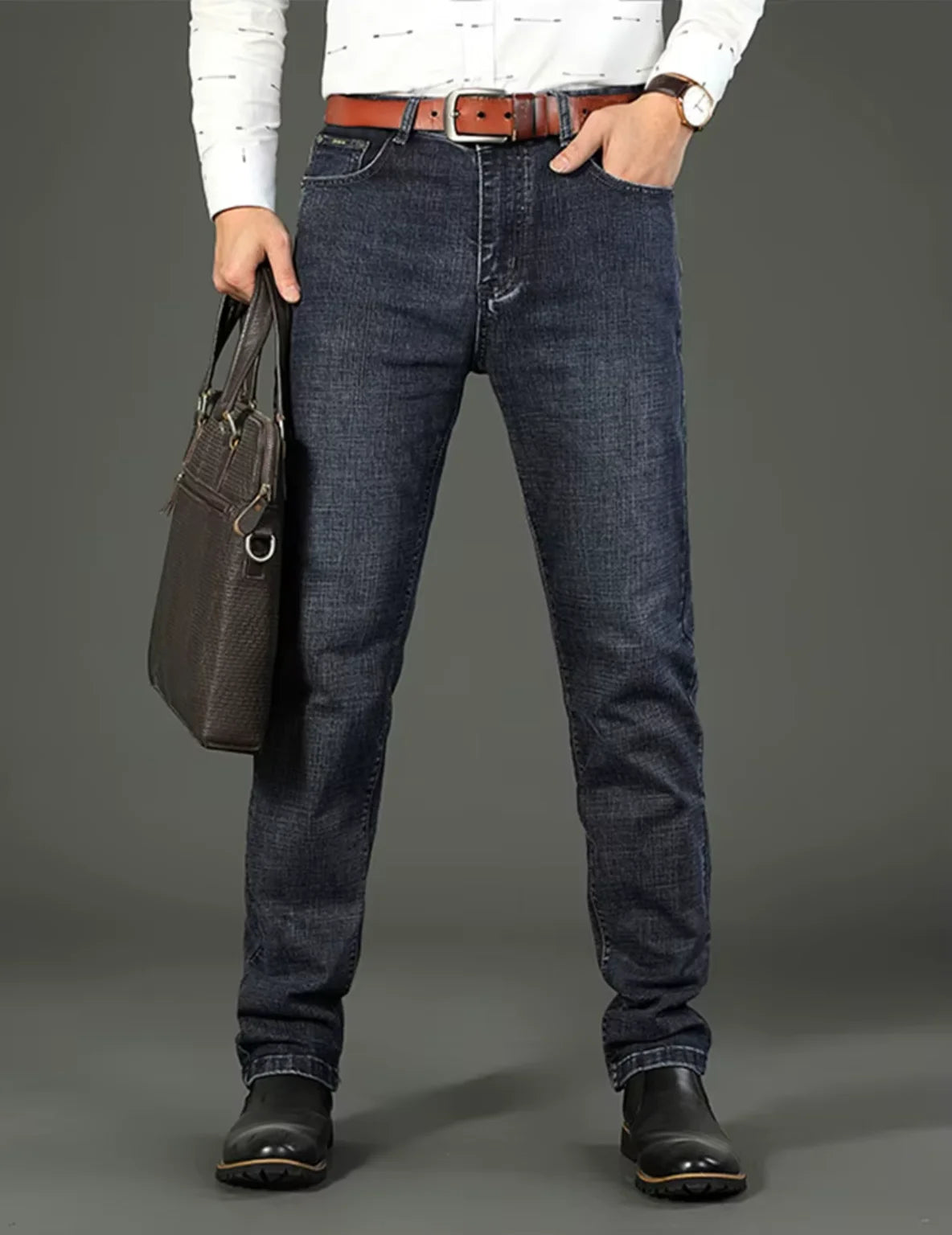 2026 New Style Business Men's Jeans Casual Straight Stretch Fashion Classic Blue Black Work Pant Denim Trousers Male Clothing