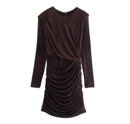 New Style Pleated Hollow Shoulder Pad Dress Slim Sexy Short Skirt Ladies Temperament Dress