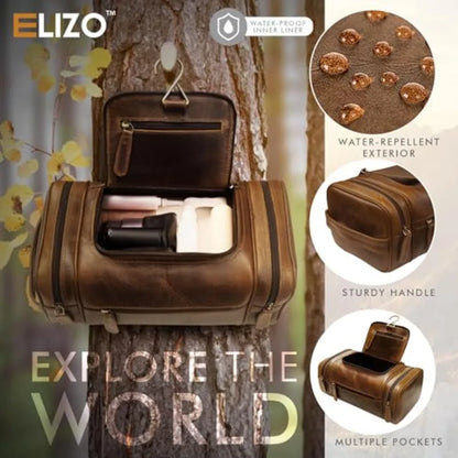 Genuine Leather Toiletry Bag for Men Mens Toiletry Bags for Traveling Waterproof Hanging Leather Dopp Kit w/Hook Extra largeToi